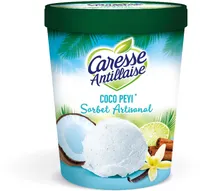 Sorbet à la noix de coco, au citron vert, à la vanille, à la cannelle et à l'arôme naturel d'amande amère
