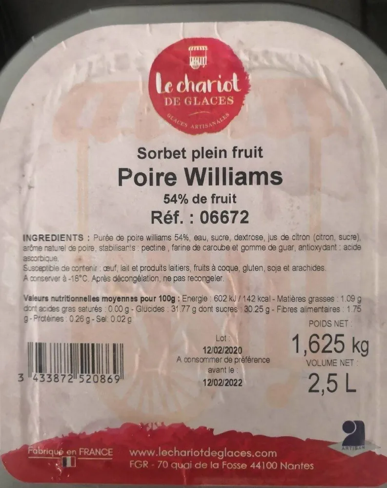 Sorbet plein fruit Poire Williams
