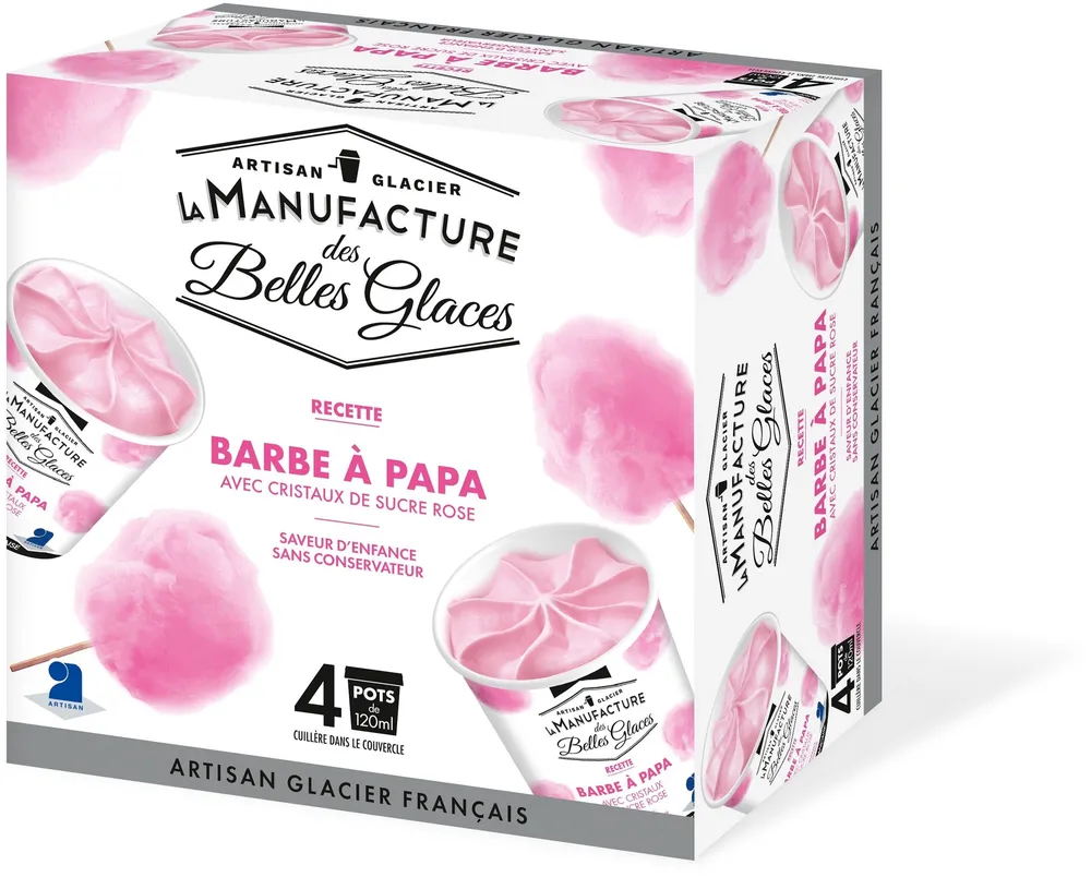 Glace parfum barbe à papa et ses cristaux de sucre roses