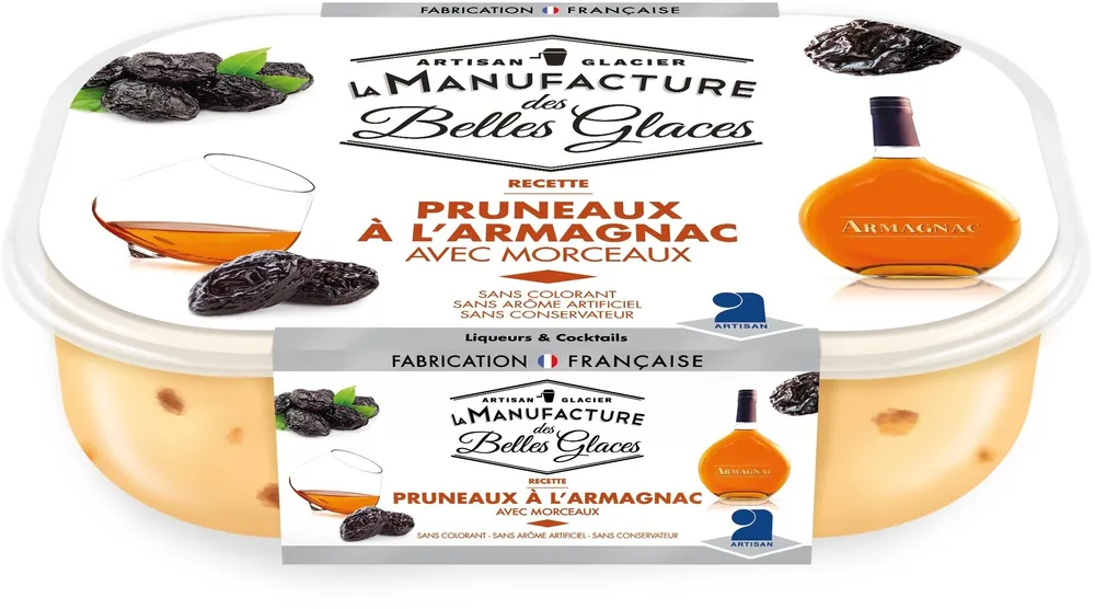 Glace à l'Armagnac avec morceaux de pruneaux macérés à l'Armagnac