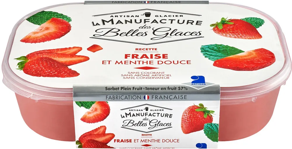 Sorbet plein fruit à la fraise et à la menthe douce