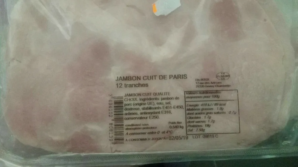 Jambon cuit de Paris 12 tranches