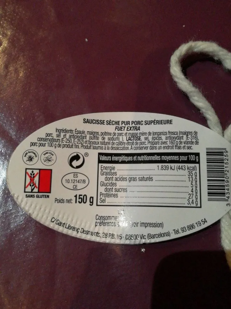 Saucisse sèche pur porc supérieure