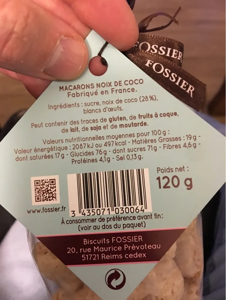 Macarons à La Noix De Coco, 120 Grammes, Marque Fossier