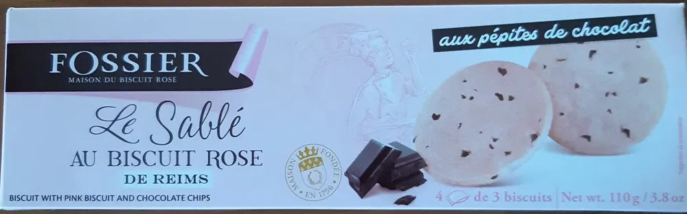 Le sablé au biscuit rose de Reims aux pépites de chocolat