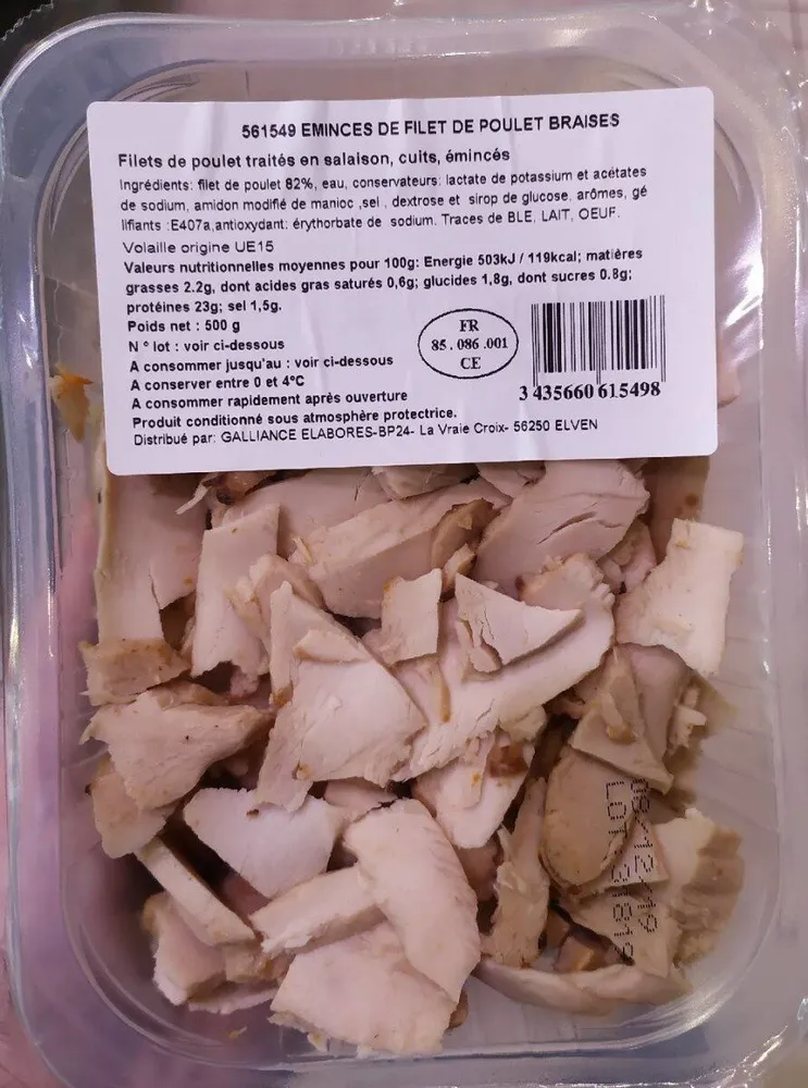 EMINCES DE FILET DE POULET BRAISES