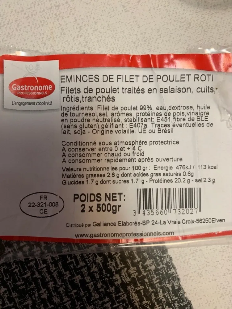 Emincés de filet de poulet rôti