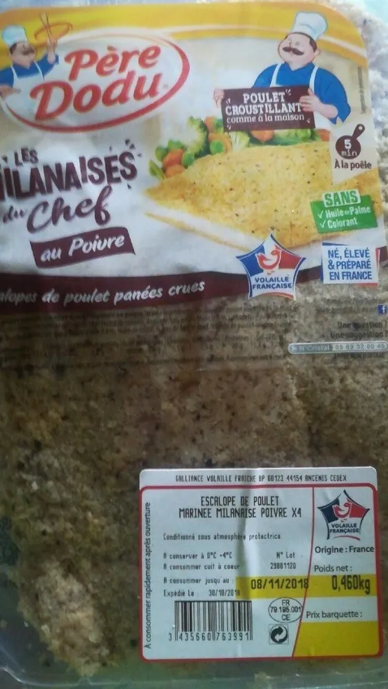 Escalope de poulet milanaise poivre