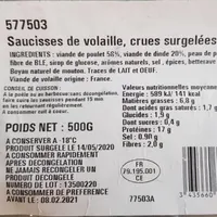SAUCISSES DE VOLAILLE crues surgelées IQF