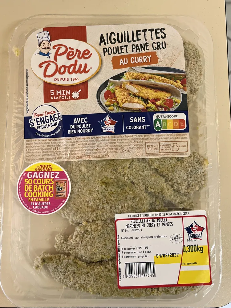 Aiguillettes poulet pané cru au curry