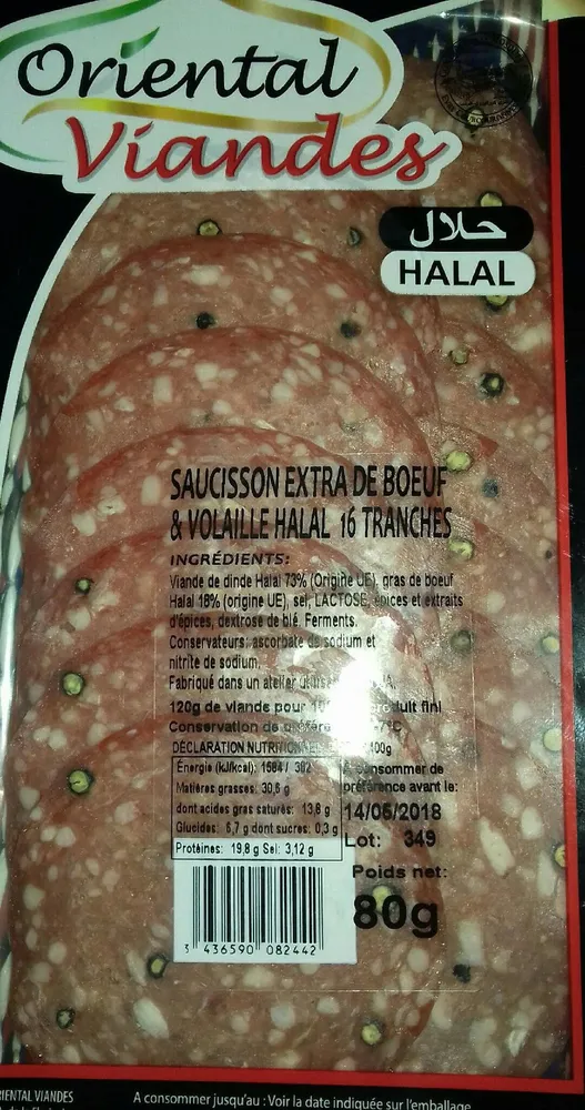 Saucisson extra de boeuf et volaille halal 16 tranches
