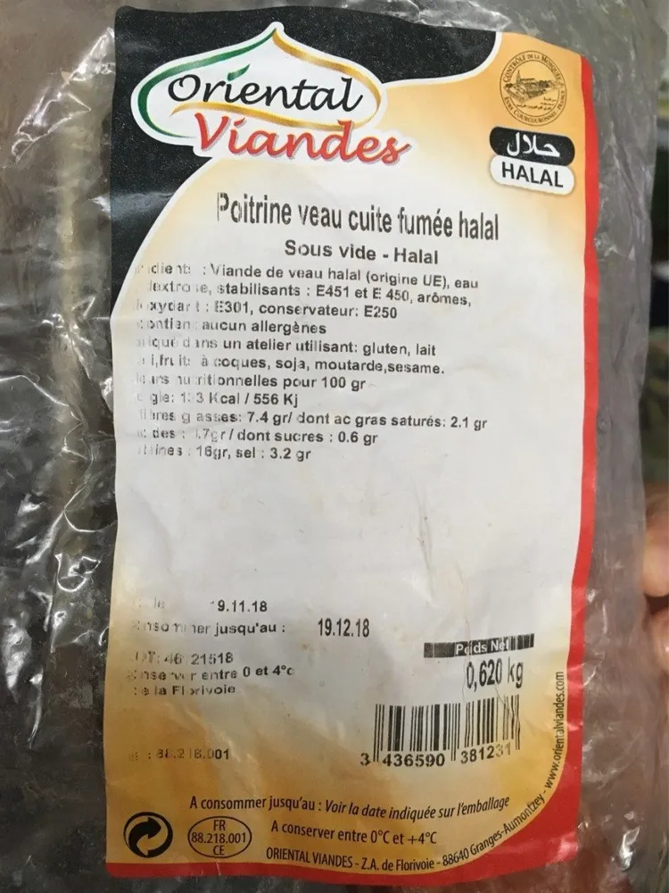 Poitrine veau cuite fumee halal