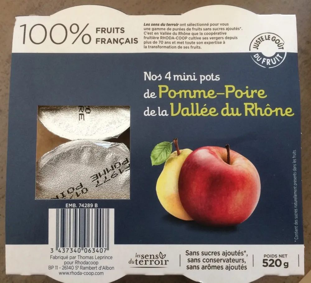 Nos 4 mini pots de Pomme-Poire de la vallee du Rhone