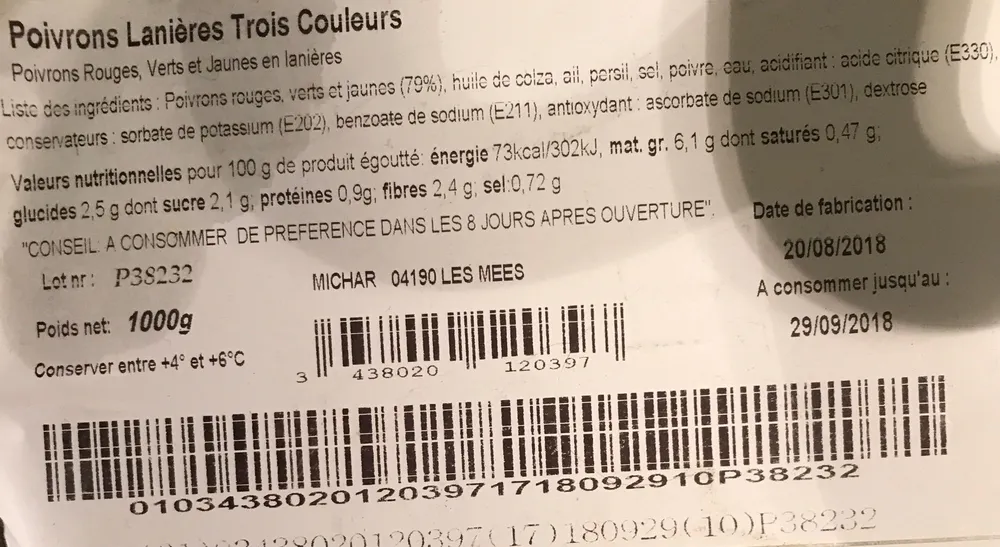 Poivrons lanieres 3 couleurs