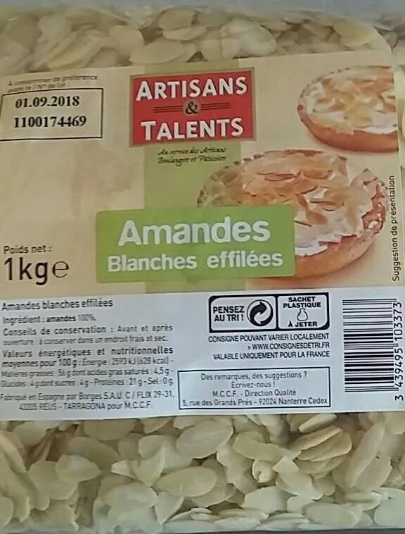 Amandes blanches effilées