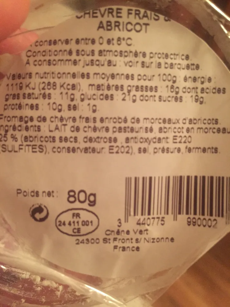Chèvre Frais aux Abricots (18% MG)
