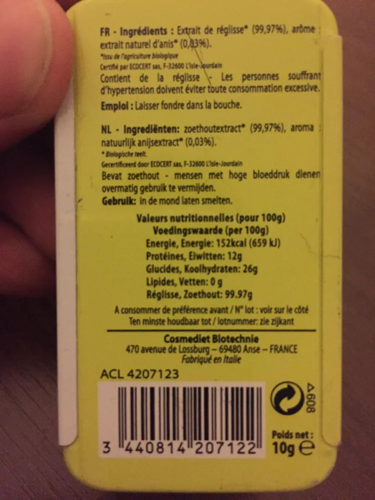 Réglisse Anis - Pastilles de Pure Réglisse de Calabre