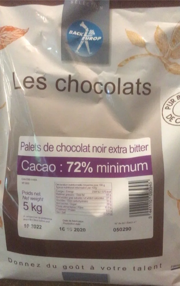 Palet chocolat extra bitter 72%