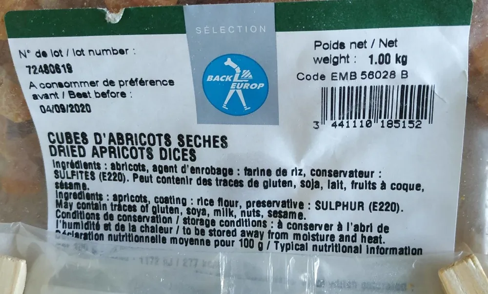 Cubes abricots séchés