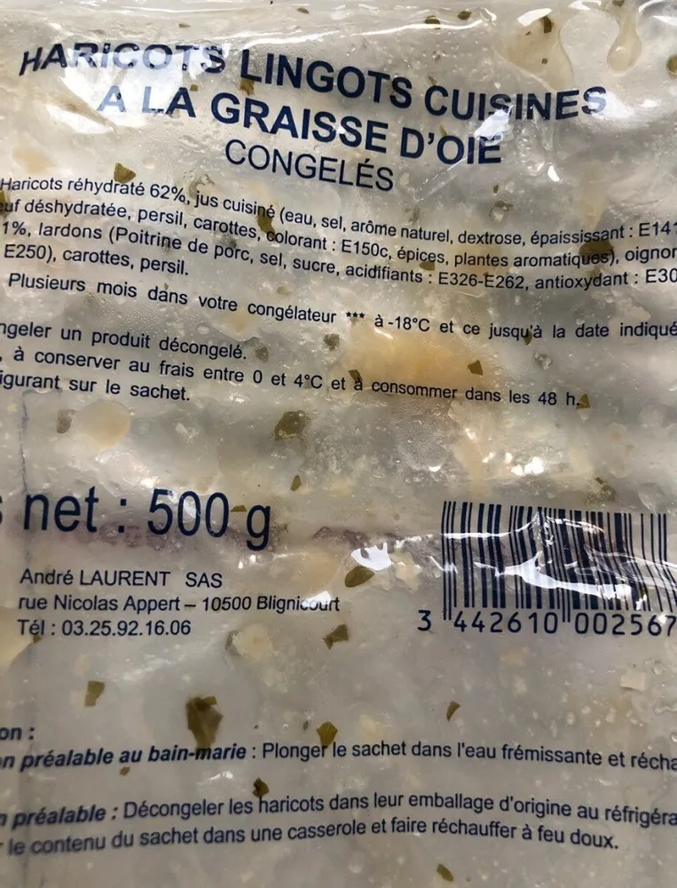 Haricots lingots cuisinés a la graisse d'oie
