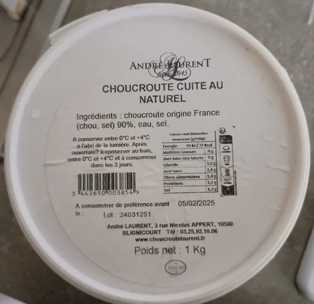 Choucroute cuite au naturel