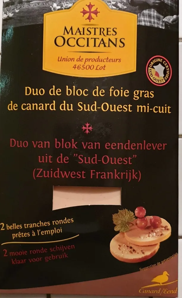 Duo de blocs de foie gras de canard du sud-ouest mi-cuit