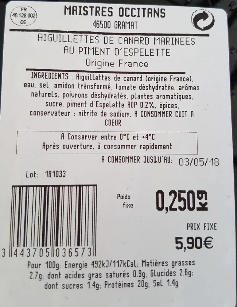 Aiguillettes de canard marinées au piment d'Espelette