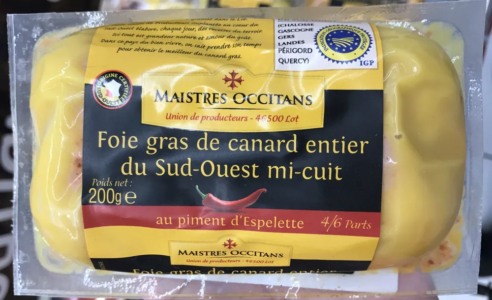 Foie gras de canard entier du Sud-Ouest mi-cuit au piment d'Espelette