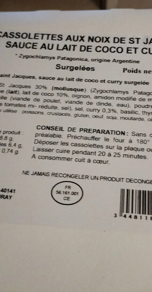 Cassolette noix st jacques lait coco