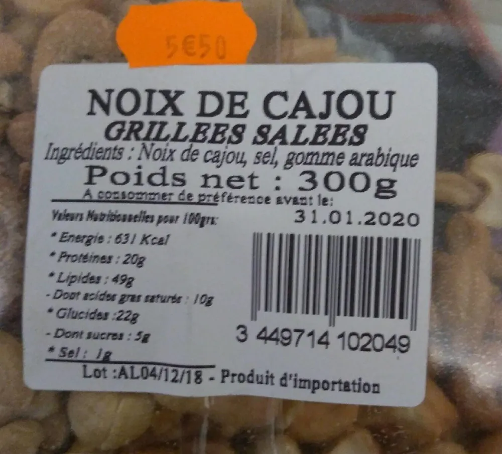 Noix de cajou grillees salees