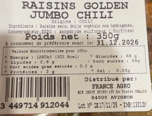 Raisins Golden Jumbo Chili