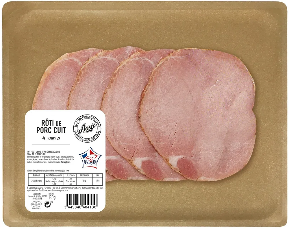 Rôti de porc cuit supérieur 4 tranches Aoste