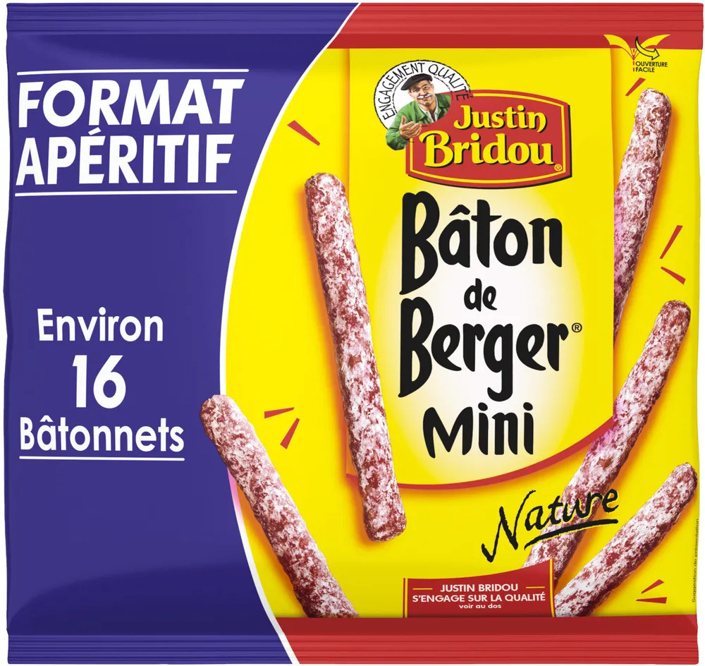 Justin Bridou Saucisson sec Petits Bâtons de Berger nature le paquet de 160 gr
