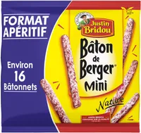 Justin Bridou Saucisson sec Petits Bâtons de Berger nature le paquet de 160 gr
