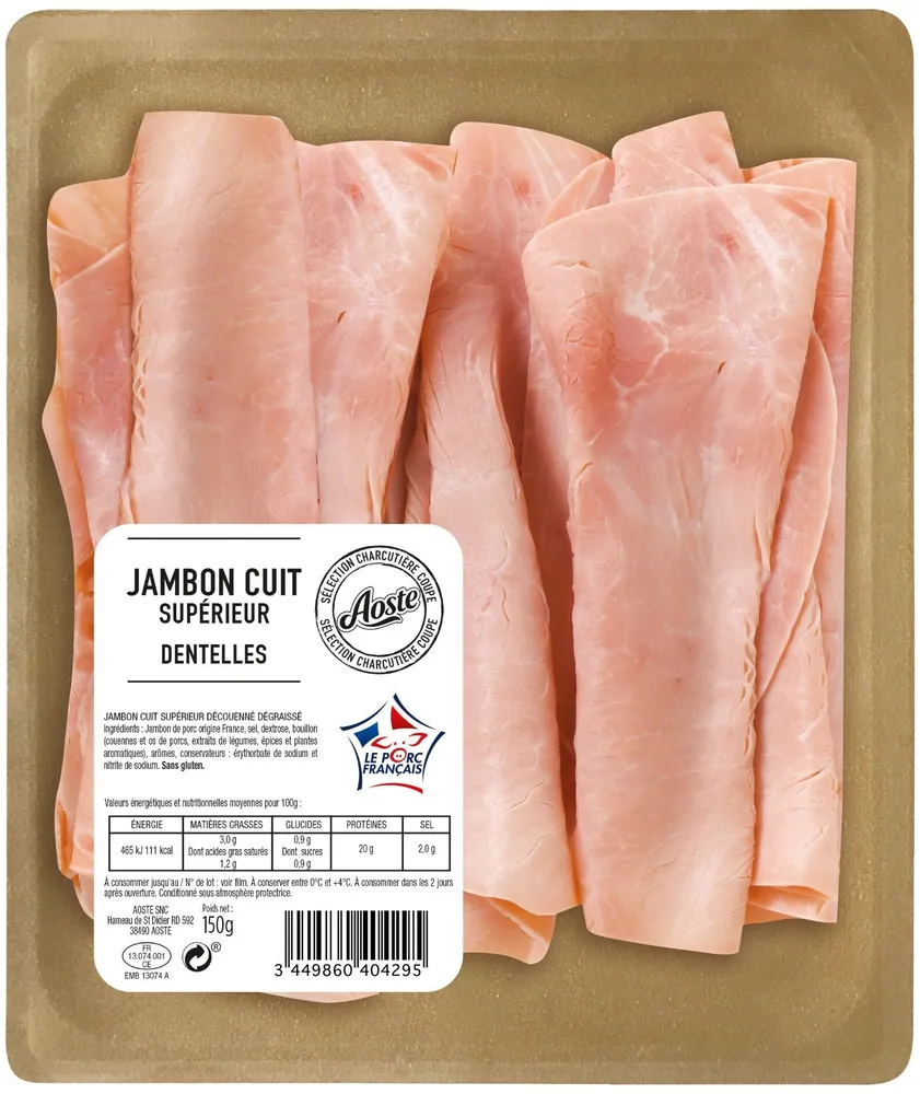 Dentelles de jambon cuit supérieur sans couenne
