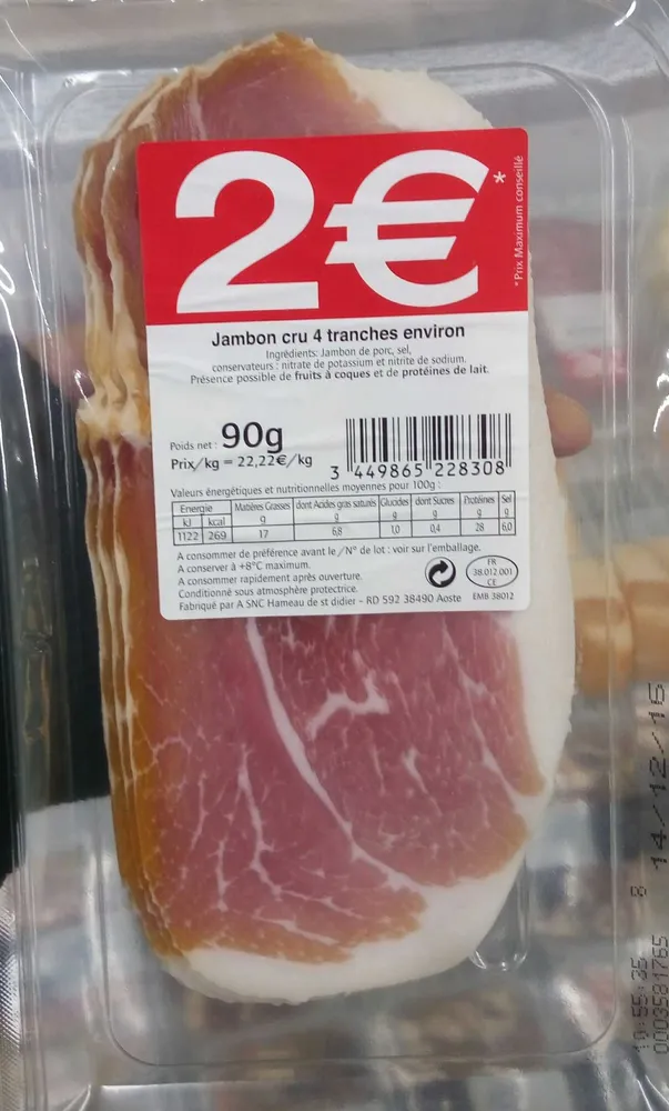 Jambon cru 4 tranches environ