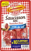 Saucisson sec réduit en sel, tranches fines