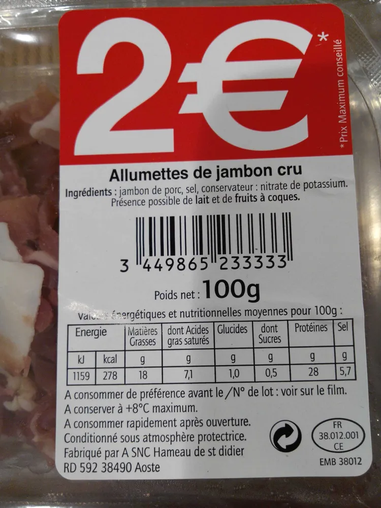 Allumettes de jambon cru