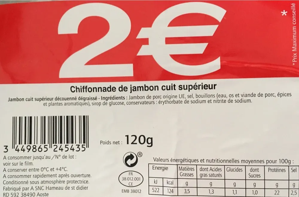 Chiffonnade de Jambon Cuit Supérieur