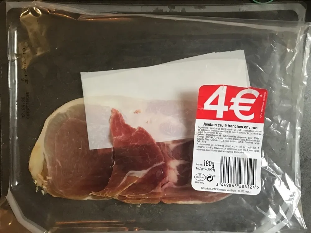 Jambon cru 9 tranches environ
