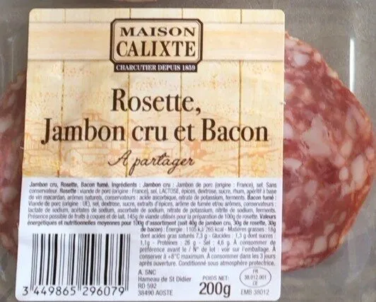 Rosette, jambon cru et bacon