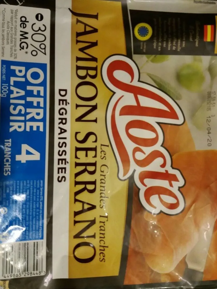 JAMBON SSERRANO Les Grandes Tranches DÉGRAISSÉES