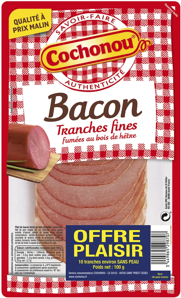 Bacon tranches fines fumées au bois de hêtre