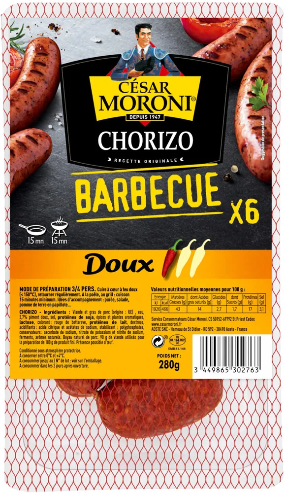 Chorizo barbecue x6 doux