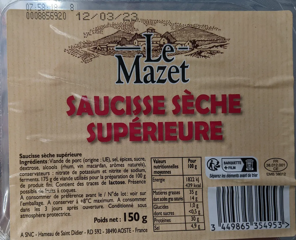 Saucisse sèche supérieure