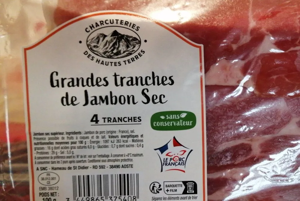 Grandes tranches de jambon sec