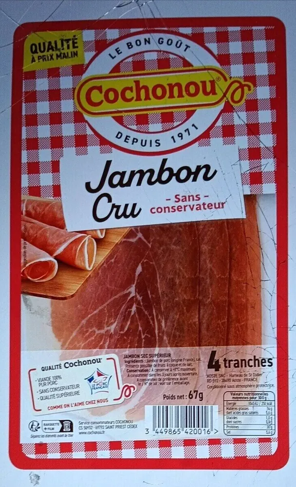 Jambon cru sans conservateur 4 tranches