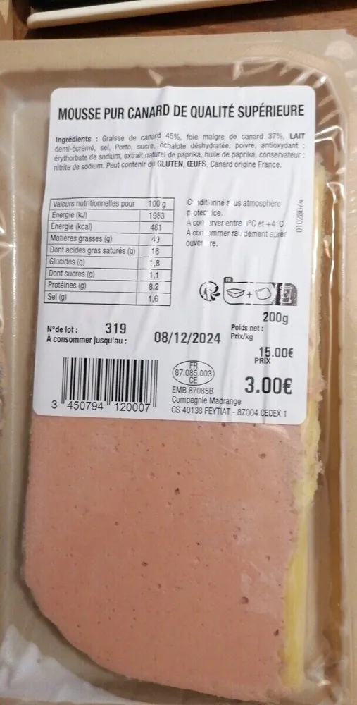 Mousse pur canard de qualité supérieure