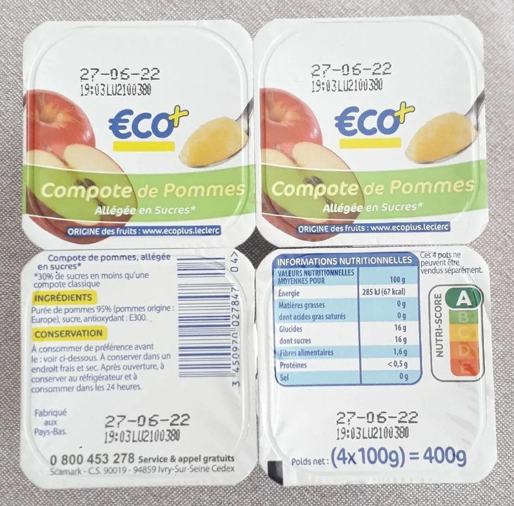 Compote de pommes, allégée