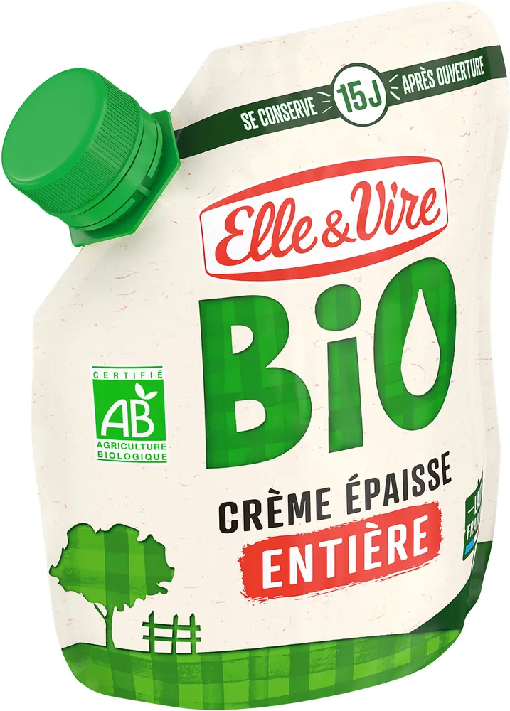 Elle & vire creme entiere epaisse bio 30%mg poche 324g